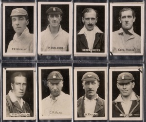 260 · 1923-1938 CIGARETTE & TRADE CARDS: Group comprising 1923 Chums "Cricketers" complete set [23], 1926 Amalgamated Press (Triumph & Champion) "Famous Test Match Cricketers" complete set [32], 1928 De Reszke "Famous Test Cricketers" part-set [20/27], 1931 Giant Brand Licorice "South African Cricketers" complete set [12], 1932 Godfrey Phillips (BDV) "Test Cricketers" complete set [38], and 1936-38 Ardath Tobacco Co. "Photocards" [49]; mixed condition. (174 items)