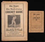1932-33 "The Argus And The Australasian Cricket Guide - Test Match Records and Personalities Of Players - Compiled by Old Boy of The Argus and The Australasian", 16pp, printed by Wilson and Mackinnon, Melbourne; together with "The Laws Of Cricket - As ame