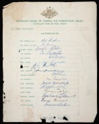 OFFICIAL SIGNED TEAM SHEETS: Group comprising "Australian Team On Tour, 1961", "Australian Team On Tour, 1966-67", "Australian touring cricket team '69/70", "Australia To England 1985"; signatures include those of Richie Benaud, Neil Harvey, Bill Lawry, G - 2