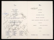 1962-63 SHEFFIELD SHIELD: Menu from the VCA dinner in honour of the Victorian team's victory, Hotel Windsor, Melbourne, Saturday 11th May, with twenty-three signatures including those of Jack Ryder, Bob Cowper, Keith Stackpole, Ian Redpath, Bill Lawry, an