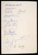 1962-63 SHEFFIELD SHIELD: Menu from the VCA dinner in honour of the Victorian team's victory, Hotel Windsor, Melbourne, Saturday 11th May, with twenty-three signatures including those of Jack Ryder, Bob Cowper, Keith Stackpole, Ian Redpath, Bill Lawry, an - 2