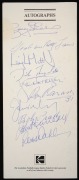 BOB SKILTON: A menu from the 1996 AFL Hall Of Fame Inaugural Induction dinner, bearing ten signatures including those of Bob Skilton, Leigh Matthews, Jack Dyer, Ron Barassi, Bob Pratt, and Ross Oakley; together with the AFL Centenary souvenir issue Footba - 2
