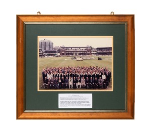 CENTENARY TEST - ENGLAND V AUSTRALIA, LORD'S, 1980: Large-format official photograph depicting the players from the two teams, officials from both countries, and more than one hundred past Test players; attractively framed and glazed, 57 x 64cm overall.