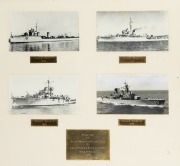 H.M.A.S. SWAN I/II/III: Display comprising photographs of each ship and plaque with inscription that reads "Presented To South Melbourne Football Club By Capt. Officers & Ship's Company H.M.A.S. SWAN 1976"; framed and glazed, 57 x 62cm overall. - 2