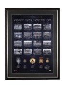 CARLTON FOOTBALL CLUB - DECORATIONS OF DISTINCTION: Limited edition (79/500), framed display featuring replica Coleman, Brownlow, Premiership, Norm Smith and John Nicholls medals. 85 x 65cm overall.