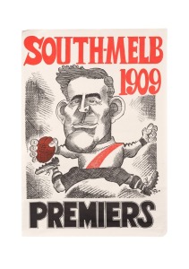 WEG: Five South Melbourne/Sydney Swans Premiers posters (most 44.5 x 63cm), mostly retrospective prints, comprising 1909, two different 1933 motifs, 1960 Night Premiers, and 2012, together with Bryan Membrey "Legends of the Brownlow" print (50 x 62cm). (6 items)