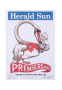 WEG: Five South Melbourne/Sydney Swans Premiers posters (most 44.5 x 63cm), mostly retrospective prints, comprising 1909, two different 1933 motifs, 1960 Night Premiers, and 2012, together with Bryan Membrey "Legends of the Brownlow" print (50 x 62cm). (6 - 2