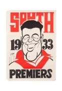 WEG: Five South Melbourne/Sydney Swans Premiers posters (most 44.5 x 63cm), mostly retrospective prints, comprising 1909, two different 1933 motifs, 1960 Night Premiers, and 2012, together with Bryan Membrey "Legends of the Brownlow" print (50 x 62cm). (6 - 3
