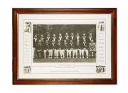 "Golden Anniversary - Bradman's Invincibles - 1948" limited-edition print; attractively framed and glazed, 82 x 112cm overall.