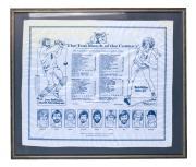 "The Test Match of the Century" (Headingley, July 1981) souvenir illustrated silk scorecard recording the remarkable win by England, who defeated Australia by eighteen runs after being forced to follow on; attractively framed and glazed; 55.5 x 63.5cm ove