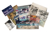 A collection of twenty c. 1990s and 2000s photographs, most of them autographed, featuring horse racing (Brett Prebble, Steven Arnold), AFL (Peter Daicos, 1990 Collingwood team), motorsports, and others. Generally poor to fair condition. (20 items)