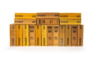 WISDEN CRICKETERS' ALMANACKS: All softcover editions, comprising 1949-1956, 1958-1960, 1962, and 1964-1967, plus 1951 and 1965 duplicates. (18 volumes)