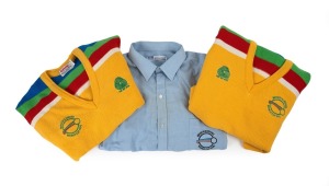 1992 WORLD CUP: Australian team-issued clothing, all bearing World Cup 1992 logo, comprising knitted sleeveless vest, long-sleeve dress shirt, and long-sleeve knitted jumper. All in excellent condition. (3 items)