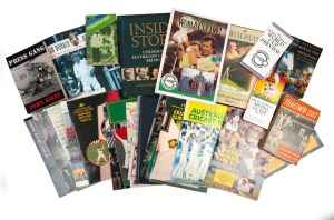 A collection of books and annual reports, including 1986-87 to 1997-98 ACB annual reports, "1985 World Championship of Cricket" limited edition signed by R.C. Steele, and several other similar publications; the Bradman tapes known as "The Don Declares", and two copies of McDonald's book "Thrown Out" the story of Ian "Chucker" Meckiff, etc.