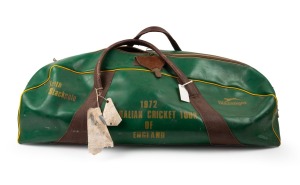 230 · Keith Stackpole's green Slazenger touring bag, prominently marked "Keith Stackpole - 1972 Australian Cricket Tour Of England", length approx. 92cm.