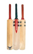 SIGNED FULL-SIZE CRICKET BATS: Group comprising Gray-Nicolls bat signed by Mark Taylor, Gray-Nicolls "Gladius" bat signed by Greg Chappell, and "Rapier" bat signed by Richie Benaud, all three bats featuring their respective player's stats and photograph. - 2