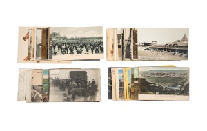 A collection of ninety-seven early twentieth-century (mostly 1910s) postcards, including many real photo types, featuring views of races, pavilions, jockeys, gathered crowds, etc., in such countries as the United States, South Africa, Germany, and India. (97 items)