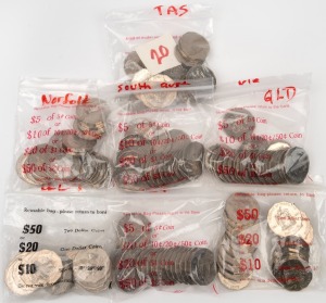 2001 Centenary of Federation FIFTY CENTS: A.C.T. (19), Northern Territory (20), Norfolk Island (20), Queensland (20), South Australia (20), Tasmania (20), and Victoria (20), mainly VF/EF. (Total: 139).