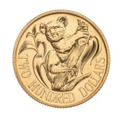 TWO HUNDRED DOLLARS, 1983 $200 gold Koala, uncirculated, in blue plastic folder of issue.