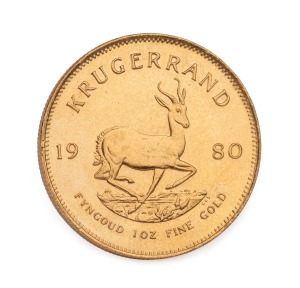 South Africa: 1980 1oz gold Krugerrand, with the famous prancing springbok reverse, Unc.
