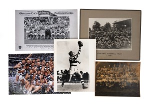 GEELONG: Group of team photographs for the years 1931 (Premiership year), 1946, one c. 1950s, 2009 & 2011 (Premiership years), together with 1950s press photograph of Bernie Smith taking a mark, plus one other; the largest 24 x 29cm overall. (6 items)