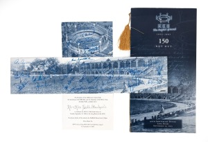 MCG 150th ANNIVERSARY: Keith Stackpole's invitation and dinner menu from the event that took place at the Long Room at the MCG, September 23, 2003; both with copious signatures, including those of Ron Barassi, Greg Chappell, Ian Chappell, Kevin Bartlett, John Landy, Kim Hughes, Frank Tyson, and Bob Skilton. (2 items)