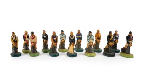 PLASTER FIGURINES: A circa 1950s set of the twelve hand-painted VFL club figurines (plus Victoria); mixed condition. (13 items)