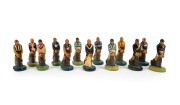PLASTER FIGURINES: A circa 1950s set of the twelve hand-painted VFL club figurines (plus Victoria); mixed condition. (13 items)