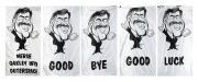 WEG: Five enormous 3.4 x 1.7m satin banners, each featuring caricature of Ross Oakley with WEG signature, featuring the phrases "Merge Oakley Into Outer Space" and "Good Bye Good Luck"; displayed at Oakley's farewell dinner as AFL CEO. (5 items)