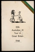 The official Australian Board of Control for International Cricket Matches AUSTRALIAN TEAM, 1948 programme, detailing the team members, their itinerary, match programme and other functions,with 19 pen signatures to the back page and back cover; including - 2