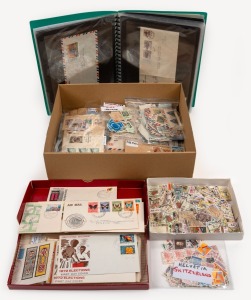 An accumulation of Australian and foreign stamps and covers in a box.