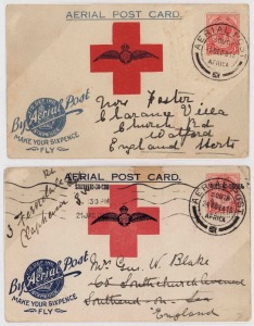 SOUTH AFRICA - Aerophilately & Flight Covers: Nov.-Dec.1918 "Make Your Sixpence Fly" souvenir postcards flown by Lieutenant A.H. Gearing as part of the South African Red Cross "Our Day" campaign; 24th November Turffontein to Germiston; and 1st December T