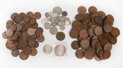A small accumulation of Australian, English and US copper and silver coins in a small box. Approx. 1.7kg.