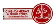 BOLEX PAILLARD, Cine-Cameras & Projectors, Authorised Dealer. Attractive vintage enamel double sided advertising sign. 31 x 73cm. - 2