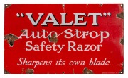"VALET AUTO-STROP Safety Razor" vintage enamel advertising sign, 46 x 76cm.