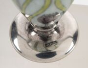 A fine American Art Nouveau sterling silver bud vase, adorned with engine turned guilloche enamel decoration with a repeating crocus motif, early 20th century, stamped "STERLING", 14cm high. - 2