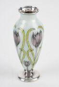 A fine American Art Nouveau sterling silver bud vase, adorned with engine turned guilloche enamel decoration with a repeating crocus motif, early 20th century, stamped "STERLING", 14cm high. - 3