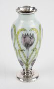 A fine American Art Nouveau sterling silver bud vase, adorned with engine turned guilloche enamel decoration with a repeating crocus motif, early 20th century, stamped "STERLING", 14cm high. - 5