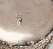 A fine quality Dutch silver bonbon dish with cast and pierced decoration together with two pierced silver dishes, a silver ink stand plus a silver plated salver made by Hardy Bros, (5 items). - 3