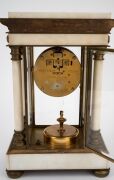 CLAUDE GRIVOLAS rare antique French Carrara marble and ormolu cased 400 day torsion clock with rotary pendulum, time only movement and Roman numerals on enamel chaptering, 19th century, 36cm high. - 2