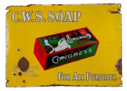 "C.W.S. CONGRESS SOAP" vintage enamel convex front advertising sign, ​​​​​​​39 x 54cm.