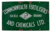 "COMMONWEALTH FERTILISERS AND CHEMICALS, SICKLE BRAND" vintage enamel advertising sign, ​​​​​​​45 x76cm.
