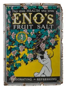 "ENO'S FRUIT SALT" vintage enamel advertising sign, 71 x 51cm.