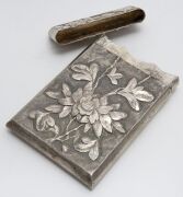An antique Chinese export silver calling card case with peony decoration, stamped "A.B.C.", 19th/20th century, ​​​​​​​9cm high, 72 grams. - 3
