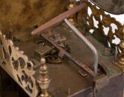 A rare antique English miniature travelling lantern alarm clock circa 1770. Break arch brass dial engraved "THO. PRATT TOWCESTER". Roman numeral engraved chaptering. Floral engraved dial centre with alarm disc and blued steel single hand. Weight driven mo - 5