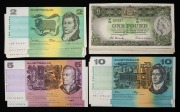 ONE POUND, 1954 (R.33) five examples in mixed condition plus TWO DOLLARS (9), FIVE DOLLARS (2) and TEN DOLLARS (5) mainly EF. (Total: 21 notes).