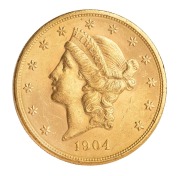 United States of America: 1904 Liberty Head $20 gold coin; United States shield and eagle verso, 33.43g, aEF.