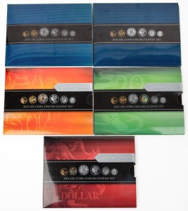 RAM SIX-COIN UNCIRCULATED COIN SETS: Group comprising 2010, 2011, 2012 Special Edition (coloured 50c), 2013 Special Edition (coloured 20c), and 2014 Special Edition (coloured $1), all in sleeve packaging. (5 items)