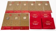 RAM LUNAR SERIES: Group of carded uncirculated coins comprising $1 2007, 2008, 2009, 2010, 2011, 2012, 2013, 2014, and 2015, together with 50c 2012 (2), 2013, and 2014. (13 items)