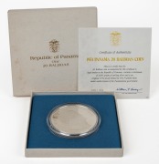 PANAMA: 1974 sterling silver 20 Balboas Proof Coin (130g, 61mm) in box of issue with Certificate of Authenticity.